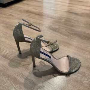 Stuart Weitzman Nudisong 39.5 Elegant Gold Glittery Heels